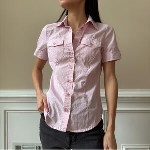 New York & Company Pink Striped Button-Down Shirt